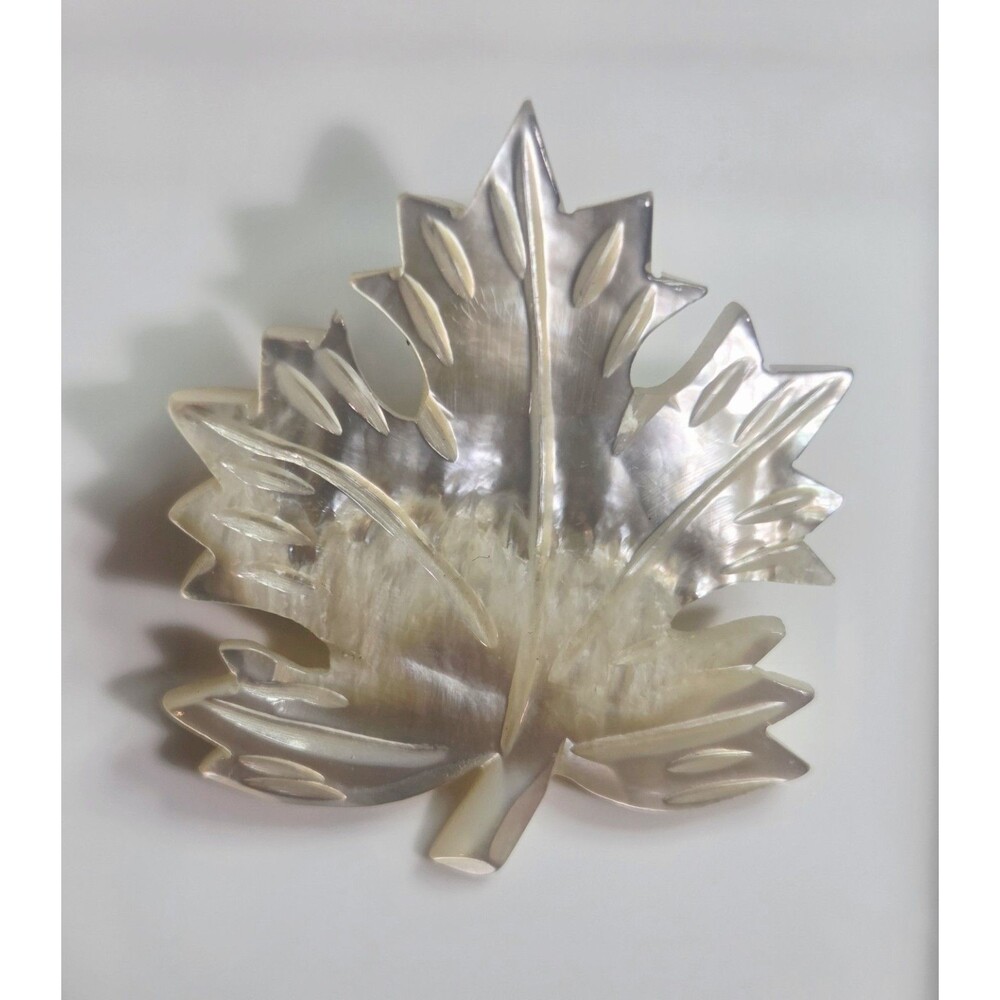 Maple Leaf Brooch Mother of Pearl Bethlehem 1.75 x 1.75 inches Vintage